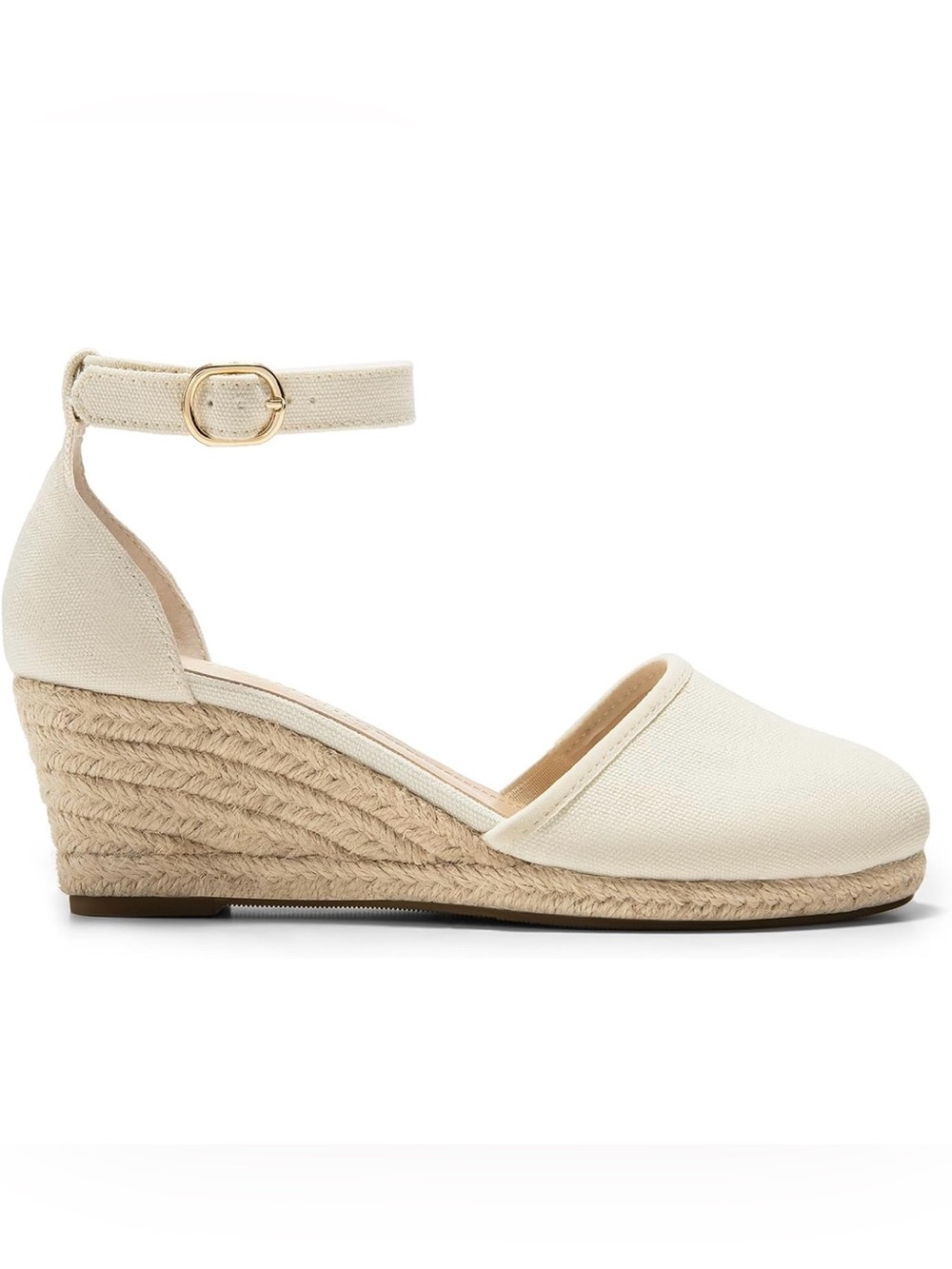 DREAMPAIRS Espadrilles Closed Toe Ankle Strap Canvas Wedge Sandals Beige sz 7.5